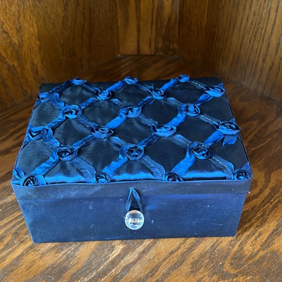 Vintage Satin Royal Deep Blue Jewelry or Trinket Box. - Picture 1 of 4